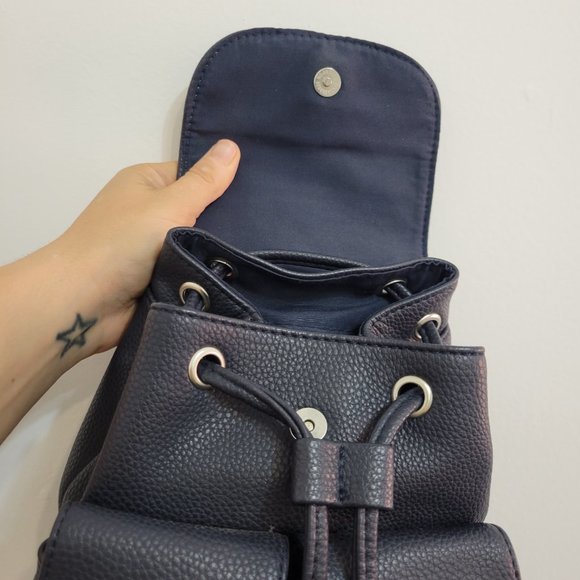 Bershka Small Faux Leather Tiny Navy Backpack - Picture 5 of 8